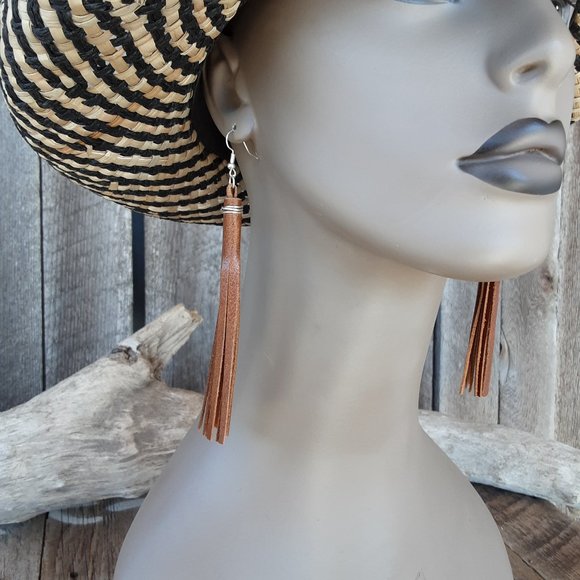 Handmade Leather Fringe Earrings - Picture 6 of 11